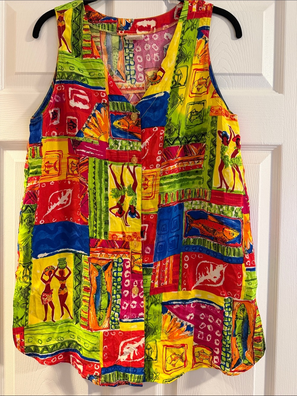 Jag Jeans Multicolor Tropical Patchwork Tank vintage resort wear size M